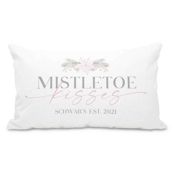 Personalized 12” x 20” Rectangle Throw Pillow Cover and Insert Set - Mistletoe Kisses