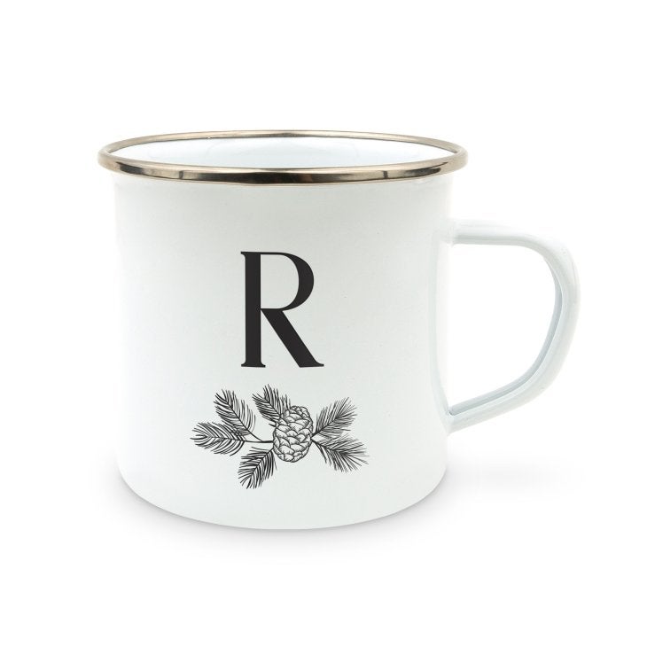 Personalized White Enamel Stainless Steel Coffee Mug - Blush Initial