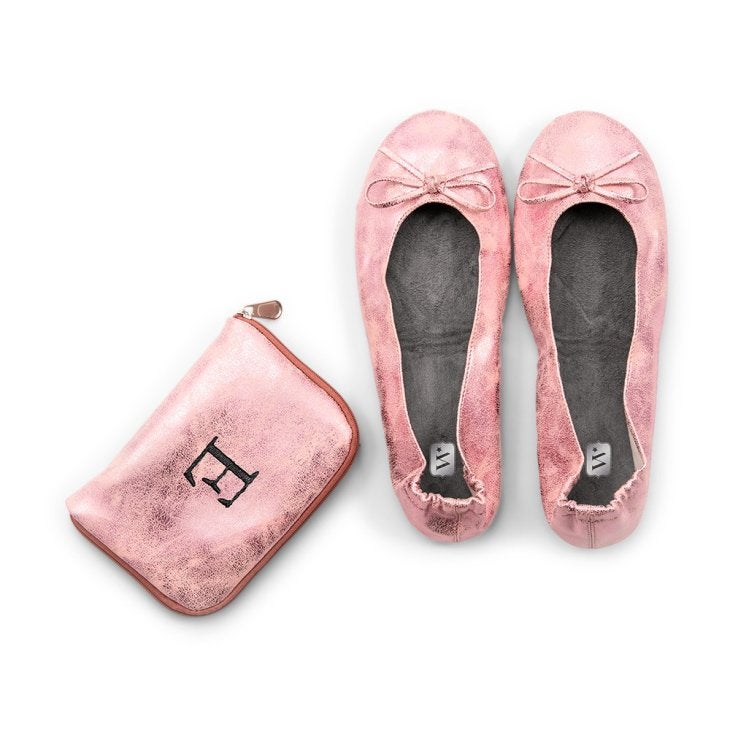 Personalized Foldable Ballet Flats Wedding Favor - Metallic Pink