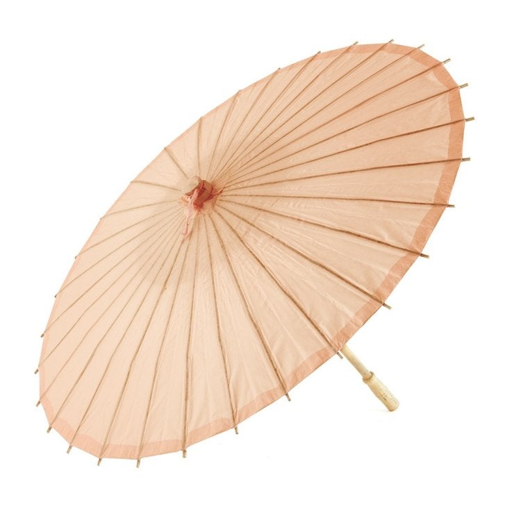 Pretty Paper Parasol With Bamboo Handle - Peach