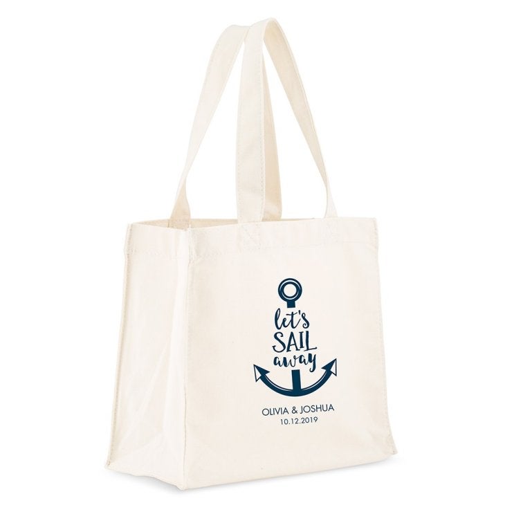 Custom Personalized White Cotton Canvas Fabric Tote Bag- Let's Sail Away