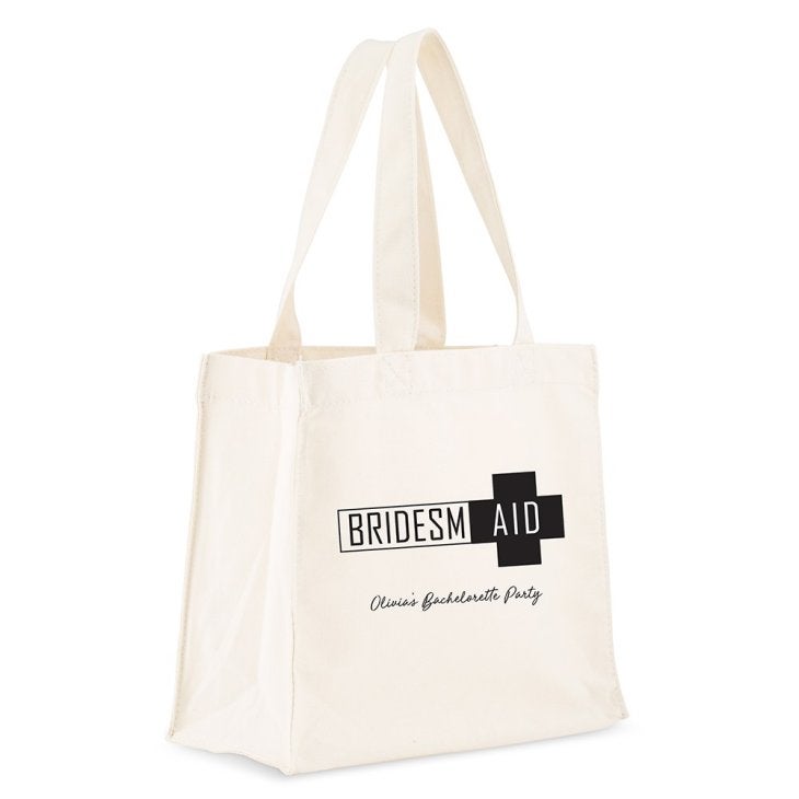 Custom Personalized White Cotton Canvas Fabric Tote Bag- Bridesmaid Survival Kit