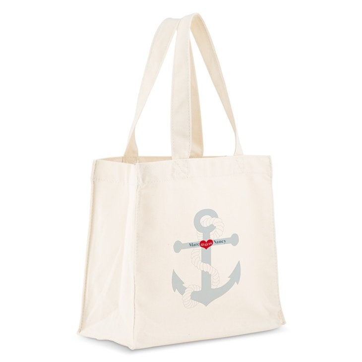 Custom Personalized White Cotton Canvas Fabric Tote Bag- Anchor