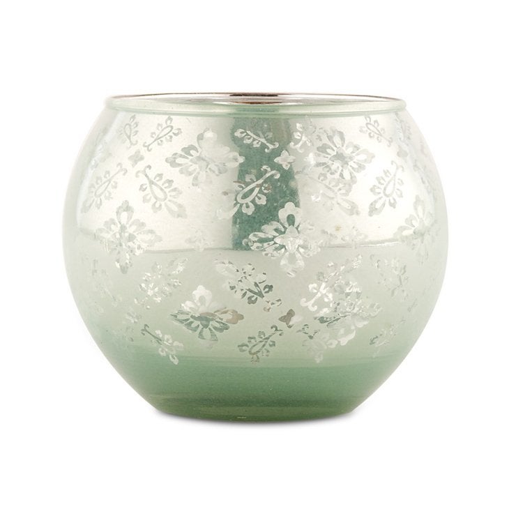 Large Glass Globe Votive Holder With Reflective Lace Pattern - Daiquiri Green - Set of 4
