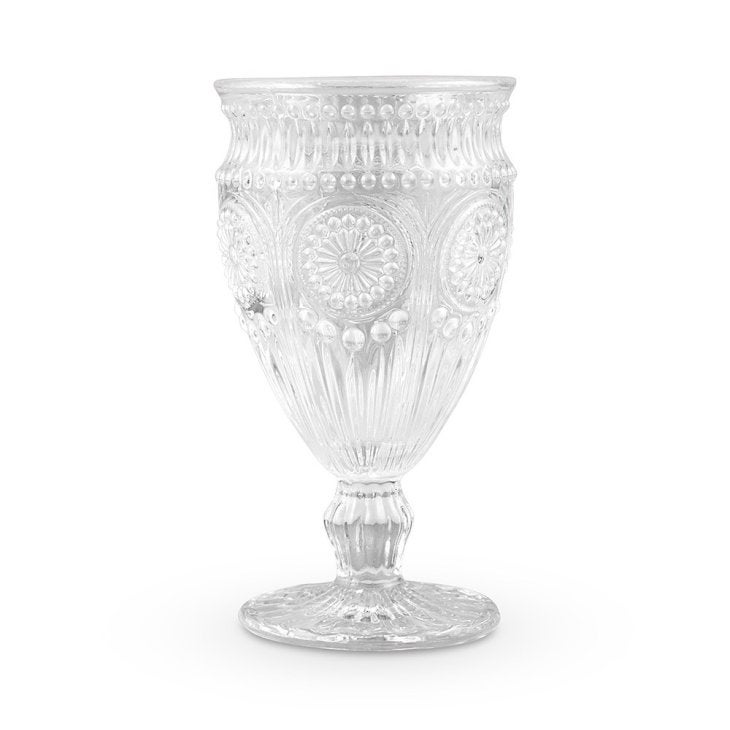 Vintage Style Pressed Glass Wine Goblet - Clear