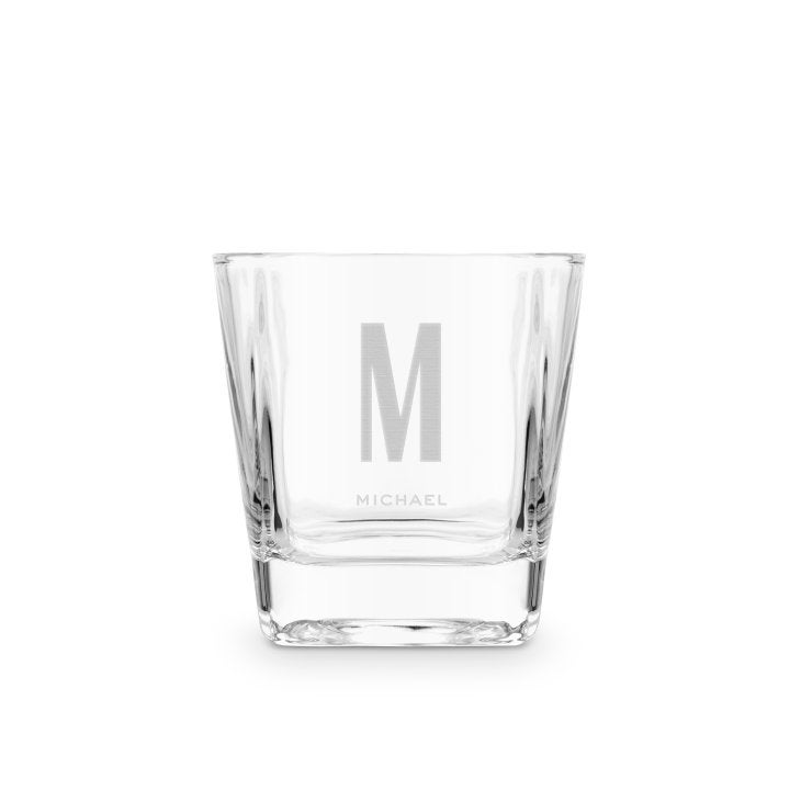 Personalized Square 8 Oz. Whiskey Glass - Sans Serif Monogram