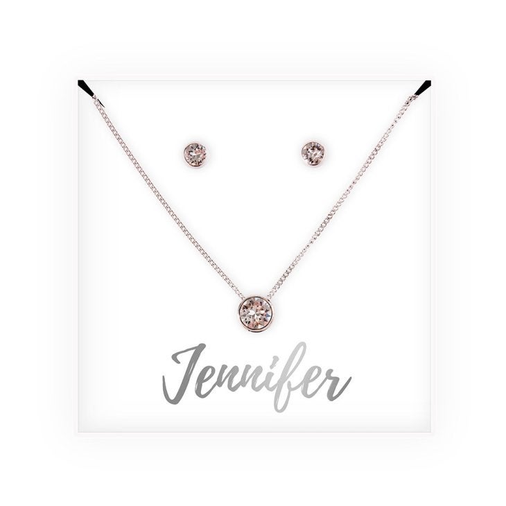 Personalized Bridal Party Crystal Jewelry Gift Set - Cursive Font