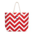 Personalized Extra-Large Cabana Canvas Fabric Tote Bag - Red Chevron 