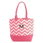 Large Personalized Chevron Cotton Canvas Fabric Tote Bag- Pink