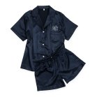 Women's Personalized Satin Pajama Sleepwear Set - Navy Blue