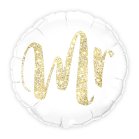 Mylar Foil Helium Party Balloon Wedding Decoration - White With Gold Mr. Glitter