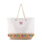 Personalized Extra-Large Woven Straw Tote Bag - Color Fringe