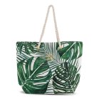 Personalized Extra-Large Cotton Canvas Fabric Beach Tote Bag - Green Palm Leaf