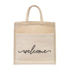 Medium Reusable Woven Jute Tote Bag With Pocket - Welcome