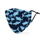 Adult Reusable, Washable 3 Ply Cloth Face Mask With Filter Pocket - Blue Sharks