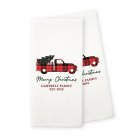 Personalized White Waffle Weave Hand Towel - Christmas Truck - Set of 2