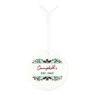Personalized Round White Ceramic Christmas Tree Ornament - Holly Berry Frame