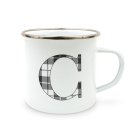 Personalized White Enamel Stainless Steel Coffee Mug - Buffalo Plaid Initial