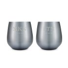 Personalized 16 oz. Navy Metal Stemless Wine Glass Gift Set - Classic Monogram