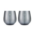 Personalized 16 oz. Navy Metal Stemless Wine Glass Gift Set - Circle Monogram