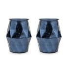 Large Geometric Mercury Glass Votive Candle Holders - Navy Blue - Set of 2