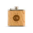 Personalized Oak Wood Wrapped Stainless Steel Hip Flask - Circle Monogram Print