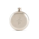 Personalized Silver Stainless Steel Round Hip Flask - Stacked Monogram Engraving