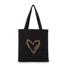 Women's Personalized Large Black Cotton Canvas Fabric Tote Bag- Heart